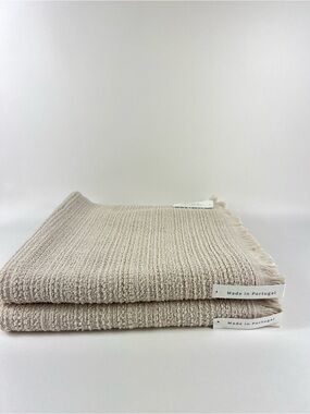 Bianca Bath Towel Set Tan with Fringe Textured Cotton Made in Portugal 2 Pc NEW